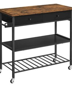 VASAGLE Kitchen Island, Kitchen Cart, 3-Tier Microwave Stand with 2 Drawers, Towel Bar, Spice Holder, 17.7 x 46.9 x 35.8 Inches