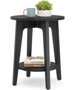 VASAGLE Round End Table with Lower Shelf, Nightstand for Small Spaces, 15.8 x15.8 x 19.7 Inches, Black