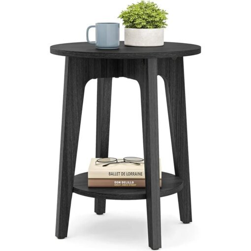 Buy VASAGLE Round End Table with Lower Shelf