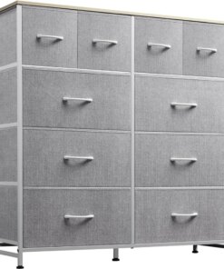 WLIVE Fabric Dresser for Bedroom, Storage Drawer Unit,Dresser with 10 Deep Drawers for Office, College Dorm, Light Grey