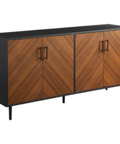 Walker Edison Fehr Modern 4 Door Bookmatch Buffet, 58 Inch, Black