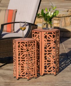 Wayne Outdoor Iron Accent Tables, Set of 2, Orange