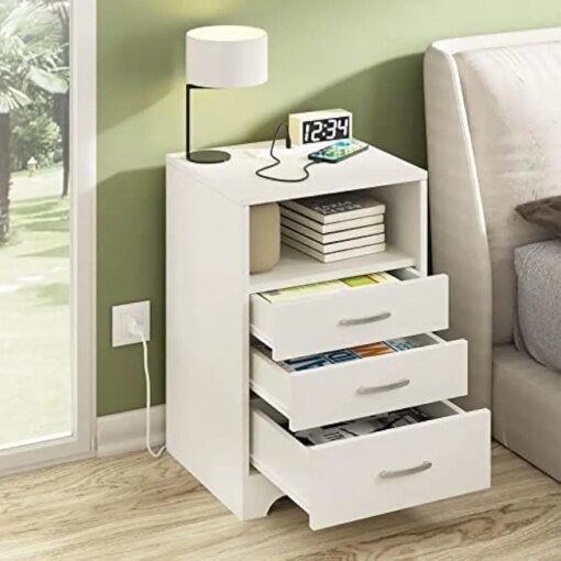 Buy White Nightstand with Charging Station