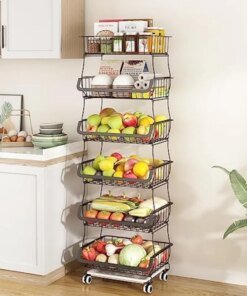 Wisdom Star 6 Tier Fruit Vegetable Basket, Wire Storage Basket Organizer Utility Cart with Wheels, Vegetable Basket Bins for