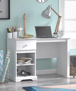 Wood Kids Desk with 1 Drawer and 2 Shelf Storage, White