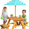 Buy Wooden Table & Bench Set with Striped Umbrella