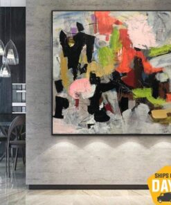 Xl Wall Art Colorful Abstract Paintings On Canvas Texture Acrylic Art Original Minimalist Artwork Wall Decor | THE PARTY 46"x46"