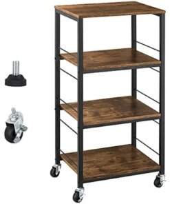 YBING Kitchen Island Cart Utility on Wheels Rolling Cart with Storage Organizer 4-Tier Farmhouse Serving Cart Stand with Wood