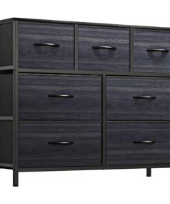 YITAHOME Dresser TV Stand, Dresser for Bedroom, Fabric Dresser with 7 Drawers, Furniture Storage Tower Cabinet,Black Wood Grain