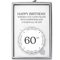 60th Birthday Heart Charm Stretch Bracelet with Quote Gift Box