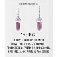 Amethyst Gemstone Drop Earrings with Quote Card