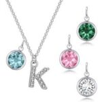 Pave Initial K Necklace with Birthstone Charm Created with Zircondia® Crystals