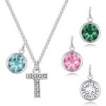 Pave Initial T Necklace with Birthstone Charm Created with Zircondia® Crystals