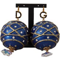 Blue Christmas Ball Crystal Hook Gold Brass Earrings
