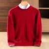 Buy 100% Pure Wool Knitting Pullovers Men Sweaters 6Colors Winter Oneck Full Sleeve Solid-color Jumpers Male Warm Knitwear YL01 online shopping cheap