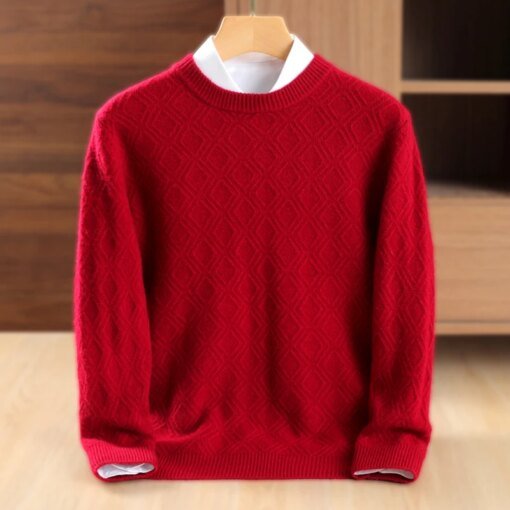 Buy 100% Pure Wool Knitting Pullovers Men Sweaters 6Colors Winter Oneck Full Sleeve Solid-color Jumpers Male Warm Knitwear YL01 online shopping cheap