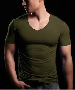 1042 Summer new men’s T-shirts solid color slim trend casual short-sleeved fashion