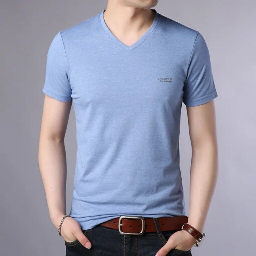 Buy 1061 New round neck casual short sleeve thick solid color online shopping cheap