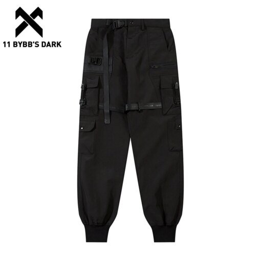 Buy 11 BYBB'S DARK Black Tactical Pants 2023 New Ribbons Cargo Pants Men Women High Street Joggers Large Pockets Solid Trousers online shopping cheap