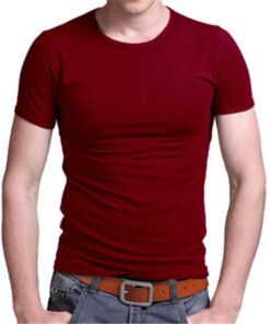 1289 cotton men’s short-sleeved white simple net red round neck shirt