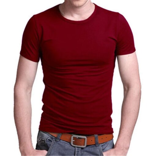 Buy 1289 cotton men's short-sleeved white simple net red round neck shirt online shopping cheap