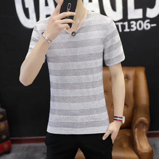 Buy 1342 British style summer new European and American simple letter embroidery shirt Men's short sleeve T-shirt cotton online shopping cheap