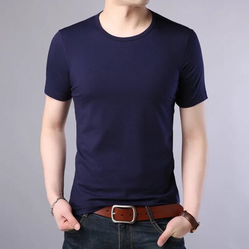 Buy 1343 new t-shirt solid color men's summer student trend simple bottoming shirt clothes men online shopping cheap