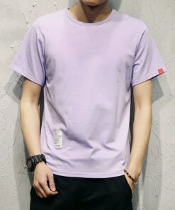 1545 summer new casual wild men’s solid color T-shirt sleek minimalist slim lapel short sleeve