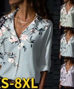 2022 Autumn Women Elegant Long Sleeve Vintage Tops Everyday Street Trend Shirt Winter Sexy V-neck Floral Print Loose Blouses