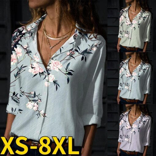 Buy 2022 Autumn Women Elegant Long Sleeve Vintage Tops Everyday Street Trend Shirt Winter Sexy V-neck Floral Print Loose Blouses online shopping cheap