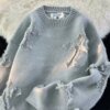 Buy 2022 Autumnand y2k Streetwear Men New Retro Hole Fringed Sweater Loose Versatile Sweater For Men And Women Long Sleeve Sweater online shopping cheap