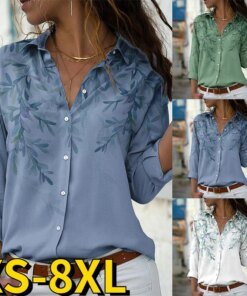 2022 New Autumn Winter Sexy Shirt Button Fashion Casual Shirt Simple Style Clothes Women Elegance V-neck Print Loose Size Shirt