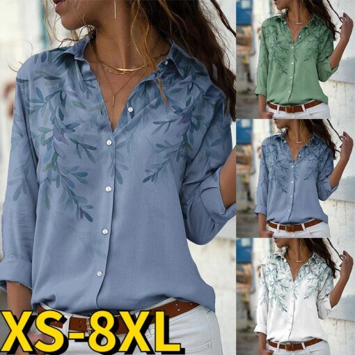 Buy 2022 New Autumn Winter Sexy Shirt Button Fashion Casual Shirt Simple Style Clothes Women Elegance V-neck Print Loose Size Shirt online shopping cheap