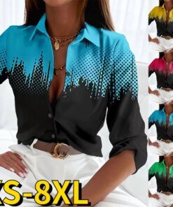 2022 New Elegant Blouse Women Fashion Long Sleeve Autumn Winter Everyday V-neck Casual Button Shirt New Design Printed Blouse