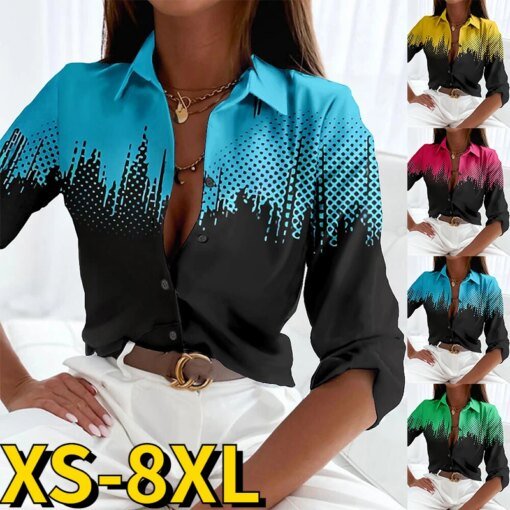 Buy 2022 New Elegant Blouse Women Fashion Long Sleeve Autumn Winter Everyday V-neck Casual Button Shirt New Design Printed Blouse online shopping cheap