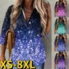 Buy 2022 New Fashion Shirt V-Neck Loose Tops Elegance Long Sleeve Autumn Winter Women's Everyday Casual New Design Prints Blouses online shopping cheap