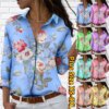 2022 New Vintage Floral Print Shirt Autumn Winter Elegant Basic Long Sleeve Women’s Everyday Street Sexy V-neck Loose Size Shirt