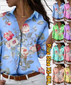 2022 New Vintage Floral Print Shirt Autumn Winter Elegant Basic Long Sleeve Women’s Everyday Street Sexy V-neck Loose Size Shirt