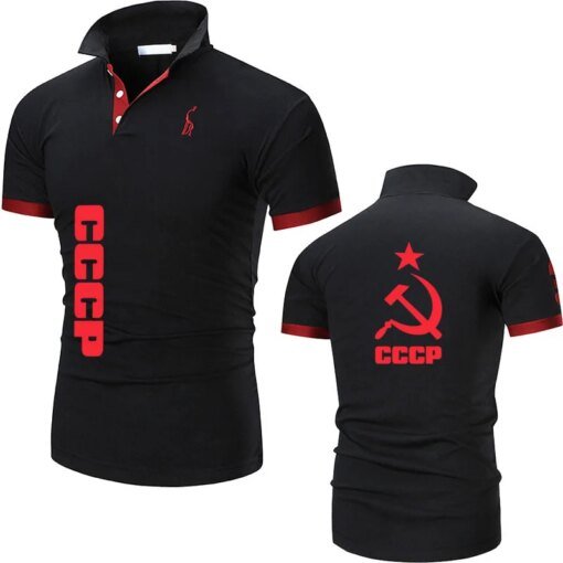 Buy 2022 Summer 100% cotton men's polo shirt business men's CCCP logo print High Quality Fashion New Men Golf Shirts Tees top online shopping cheap