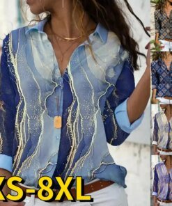 Buy 2022 Winter Women's New Design Printing Tops Retro Long Sleeve Autumn Everyday Street Fashion Casual V-neck Shirt Button Blouses online shopping cheap
