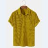 Buy 2022 new men's casual loose corduroy short sleeve shirt solid color Lapel comfortable shirt online shopping cheap