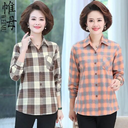 Buy 2023 Autumn Fashion Button Up Printing Shirt Vintage Blouse Women Soft Lady Long Sleeves Female Loose Street Shirts T142 online shopping cheap