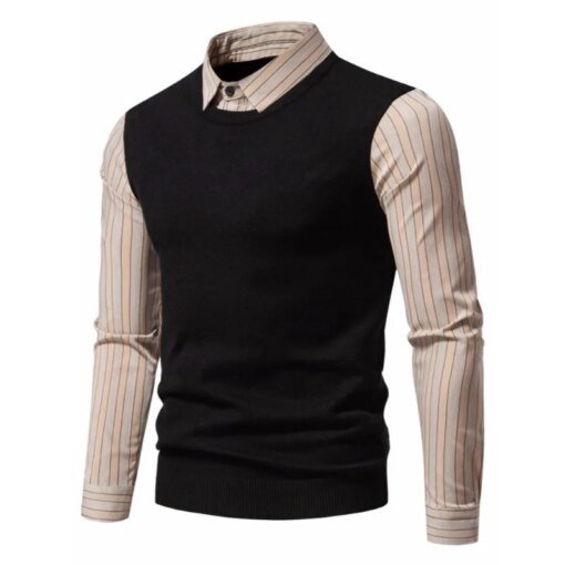 Buy 2023 Autumn Men's Polo Shirt Fake Two Piece Stripe High Quality Shirts Long Sleeve Casual T-shirt Golf online shopping cheap