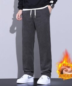 2023 Autumn New Winter Corduroy Casual Pants for Men’s Loose, Plush, Thick, Warm, Elastic Waist Long Pants