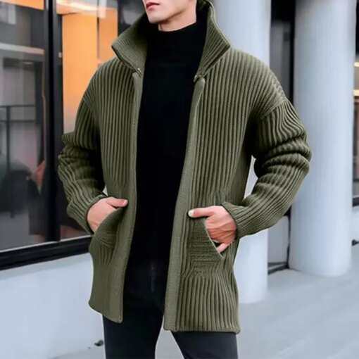 Buy 2023 Fall Winter Mens Sweater Jacket Casual Long Sleeve Lapel Thickend Knitted Cardigans Fashion Men Clothes Sweaters Streetwear online shopping cheap
