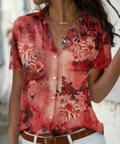 2023 Fashion Print Loose Women Shirt Summer Button Up Short Sleeve Casual Blouse 5XL Turn-down Collar Vintage Floral Tops 26261