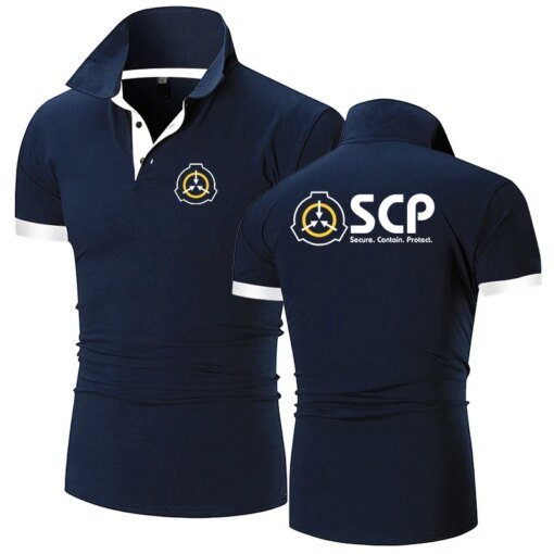 Buy 2023 Men's Scp Foundation New Print Summer Hight Quality Lapel Polos Shirts Business Fashionable Casual Short Sleeve Cotton Tops online shopping cheap