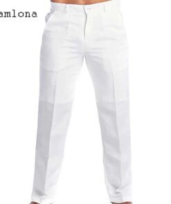 2023 Men’s Stand Pocket Casual Linen Pants Solid White Gray Trouser Plus Size 3xl Mens Elegant Fashion Sweatpants Men Streetwear