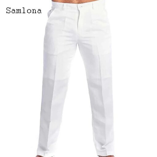 Buy 2023 Men's Stand Pocket Casual Linen Pants Solid White Gray Trouser Plus Size 3xl Mens Elegant Fashion Sweatpants Men Streetwear online shopping cheap