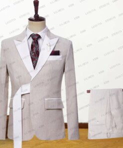 2023 Men’s Suit 2 Pcs Jacket Pants Fashion High Quality Summer New Business Khaki Linen Wrap Set Formal Wedding Gentleman